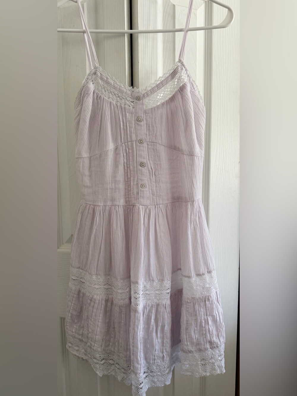 Aerie Light Lavender & White stripe Mini Dress w lace detail. XS